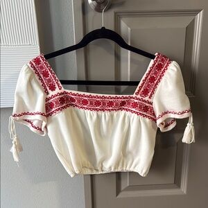 Embroidered White and Red Women's Top
